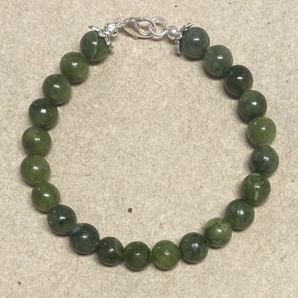 Genuine Jade and Silver Tone Accents Bracelet